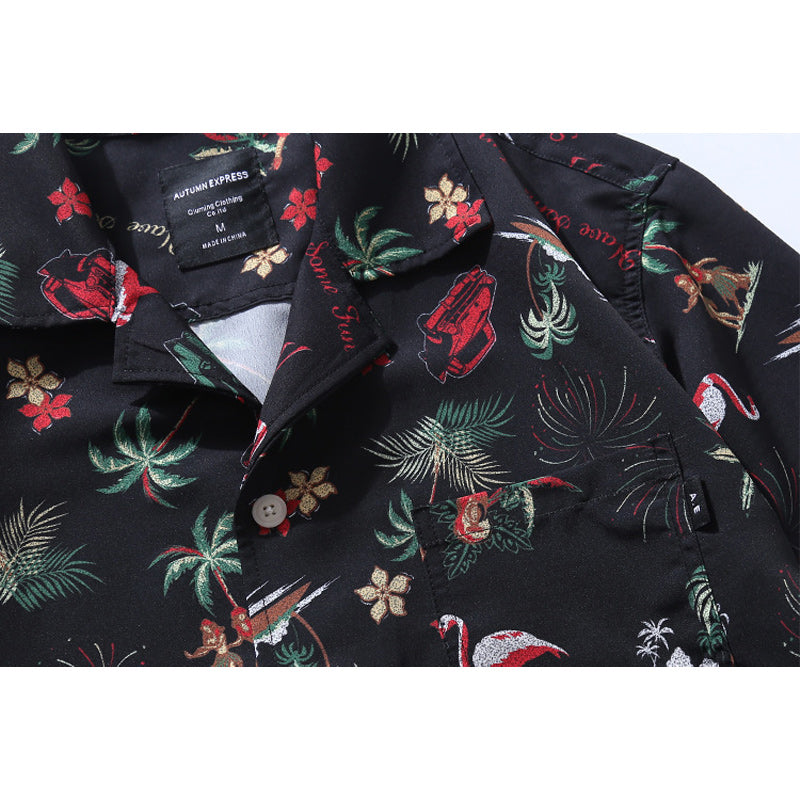 "Palm Trees, Flamingos, and Fireworks" Aloha Shirt