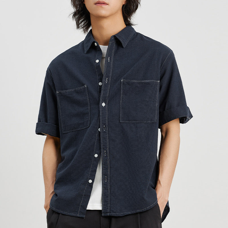 Fashionable simple plain pocket short sleeve shirt
