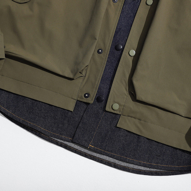 Denim-switched fake layered jacket