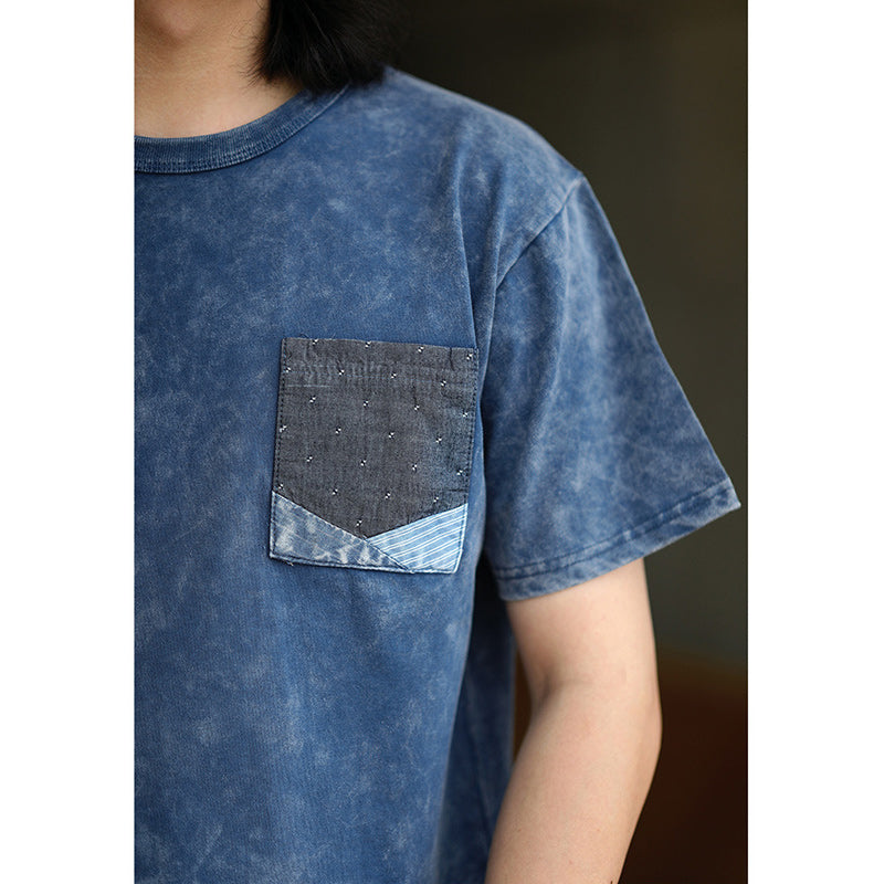 スノーウォッシュ加工 切替デニムポケットコットンTee