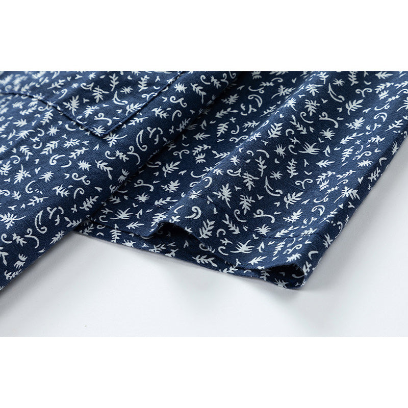 Cuban neck floral navy aloha shirt