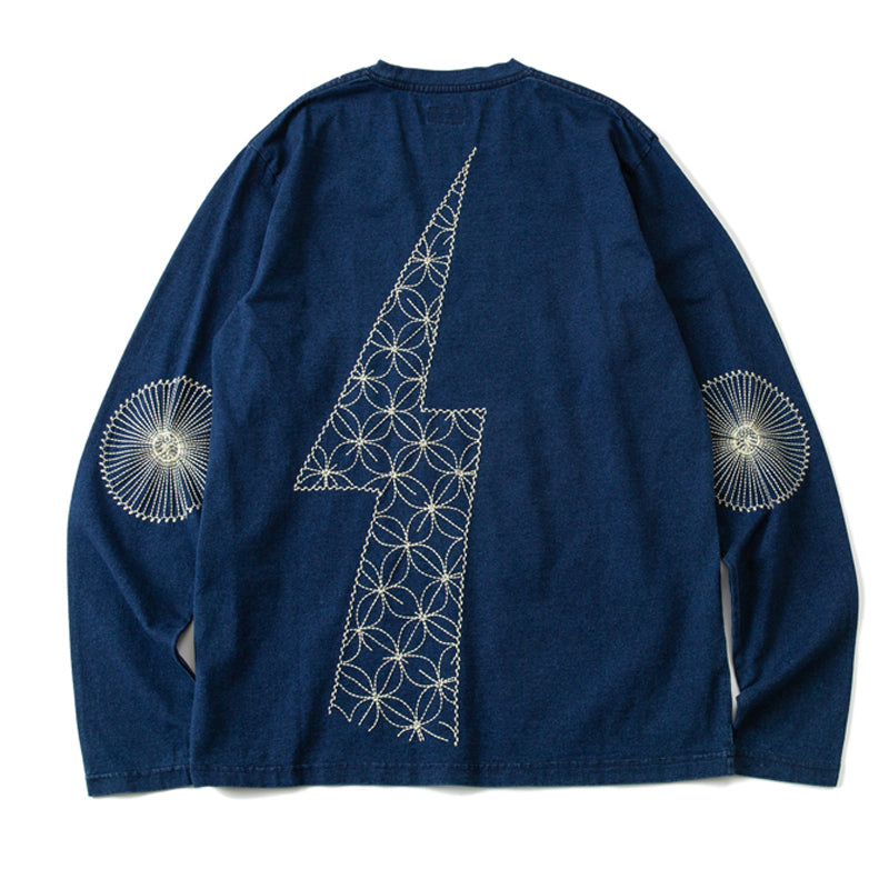 "Lightning" Indigo-dyed Navy Long-sleeved T-shirt