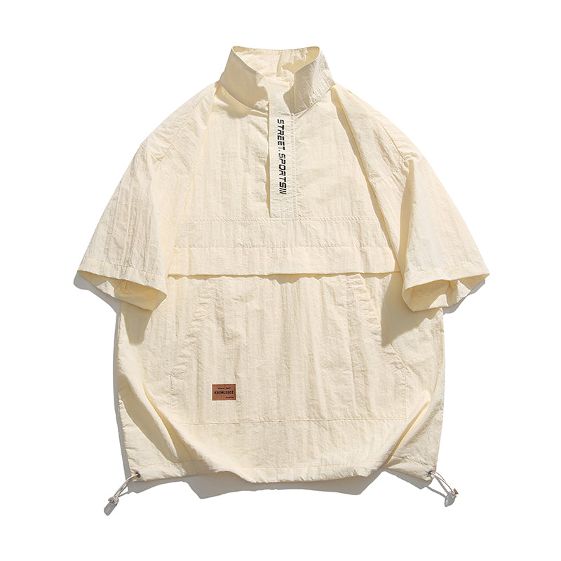 Fashion stand collar pocket short sleeve shirt