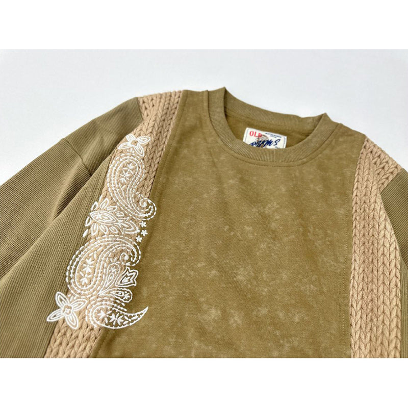 Reconstructed Paisley Embroidered Cable Knit Combi Sweatshirt