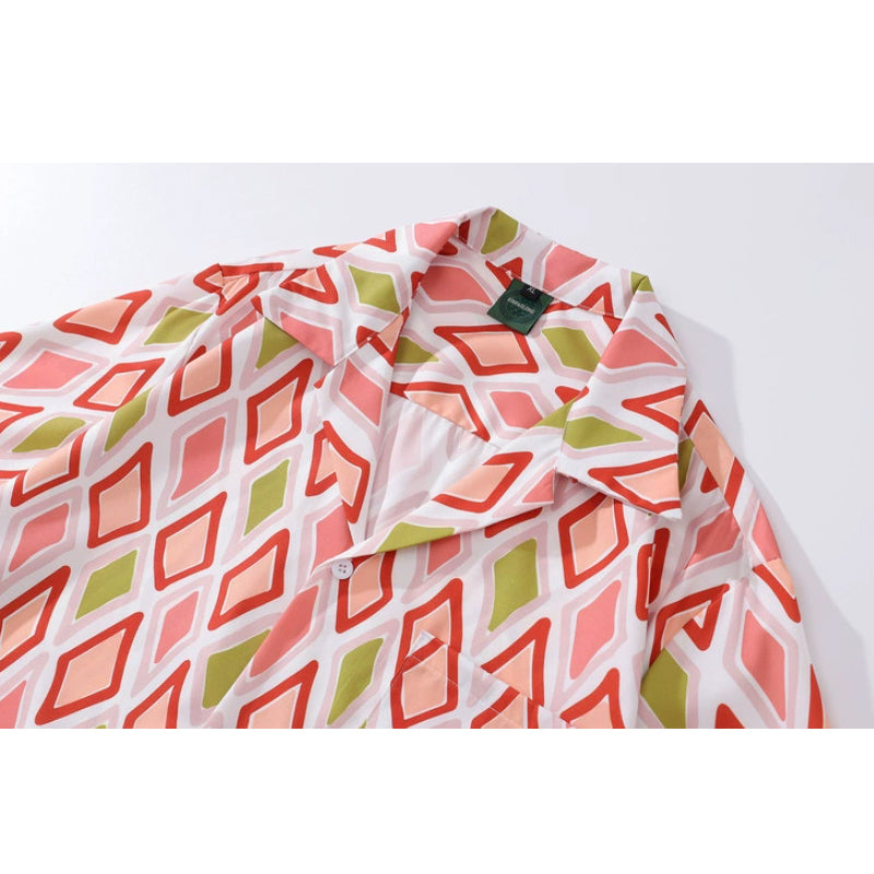 New summer check color combination print short sleeve shirt