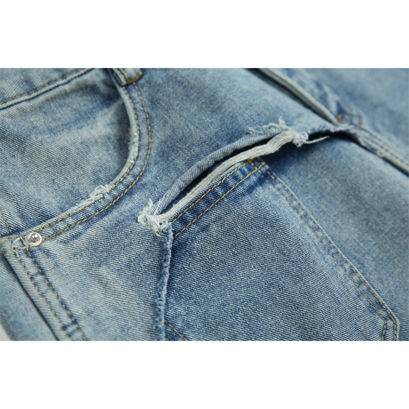 Distressed straight-leg jeans