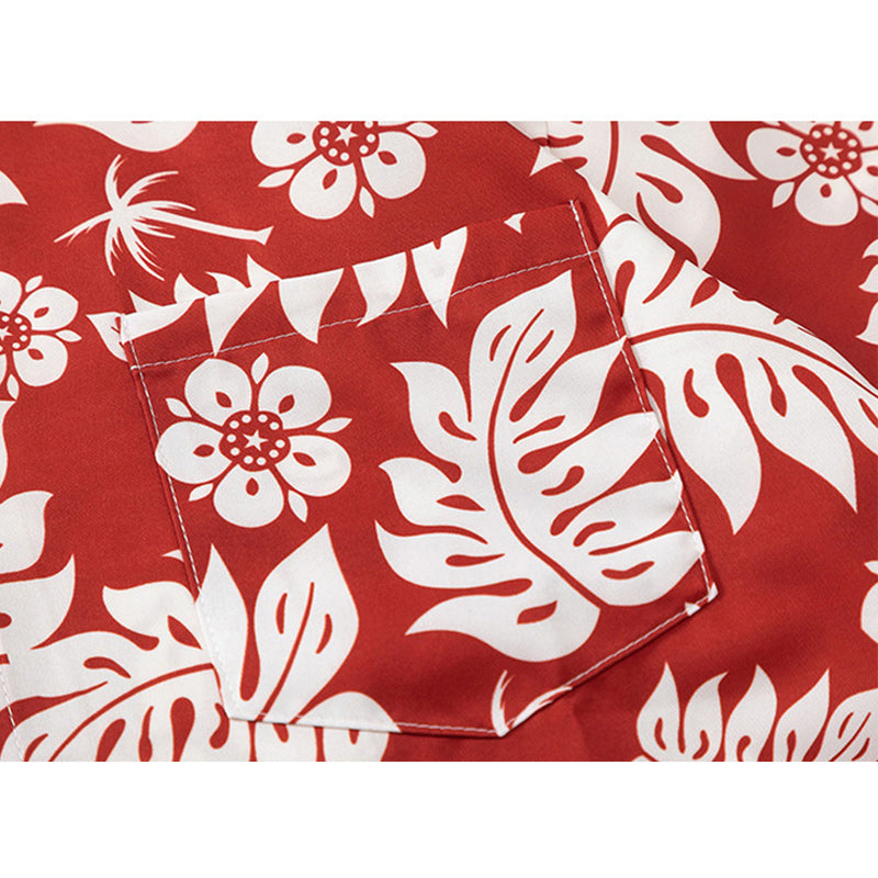 A must-see for fashion! Red leaf print short-sleeved shirt