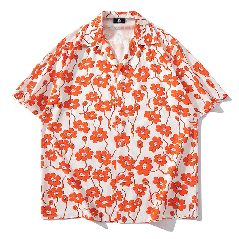 Cuban color floral print aloha shirt short sleeve