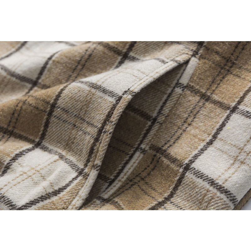 Checkered and leather combination college varsity jacket