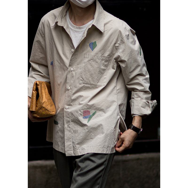 Retro embroidered cotton long-sleeved shirt