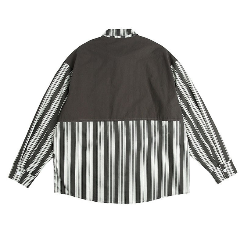 Retro striped long-sleeved work shirt