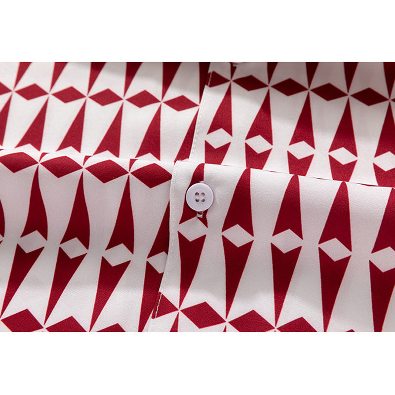 Cuban collar geometric print shirt