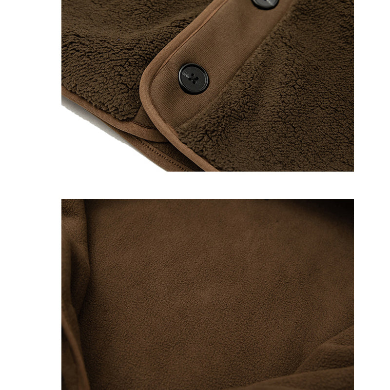 No-collar base, loose-fitting, warm fleece jacket