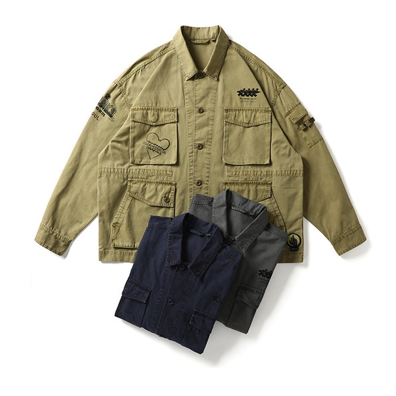 Multi-pocket American casual print jacket