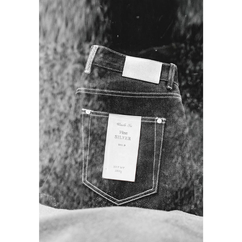 13.5oz Silver Denim Raw Denim Shorts
