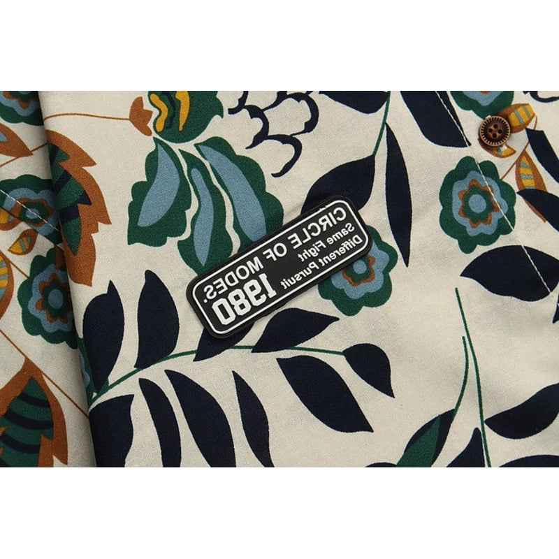 Retro leaf print aloha short-sleeved shirt
