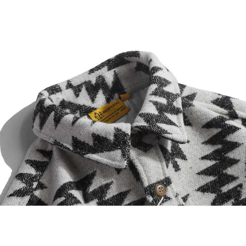 One-tone NAVAJO all-over print wool-blend tweed overshirt