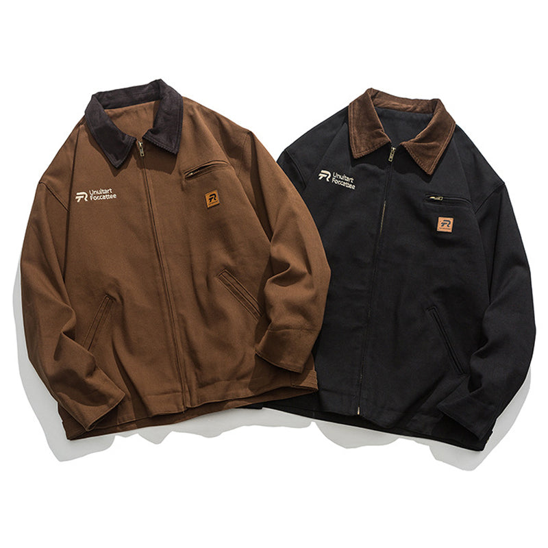 Corduroy neck multi-pocket retro jacket