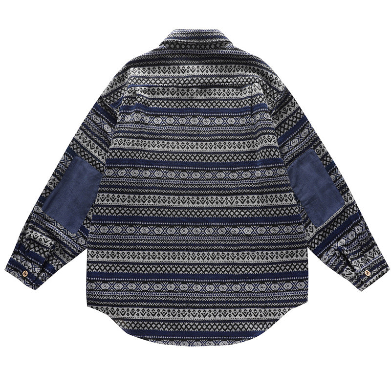 Ethnic all-over print thick irregular long sleeve shirt