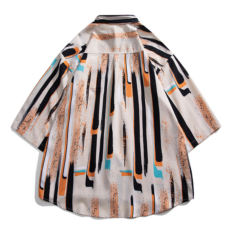Retro print short sleeve aloha shirt