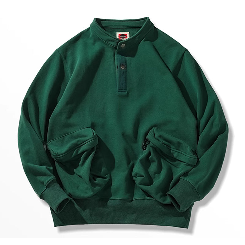 Heavyweight half-button sweatshirt with 3D pockets