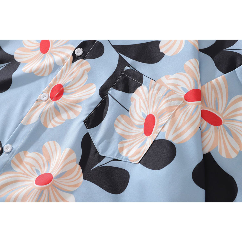 New summer color combination floral print short sleeve shirt