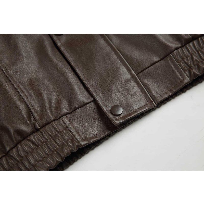 Classic American casual plain PU leather jacket