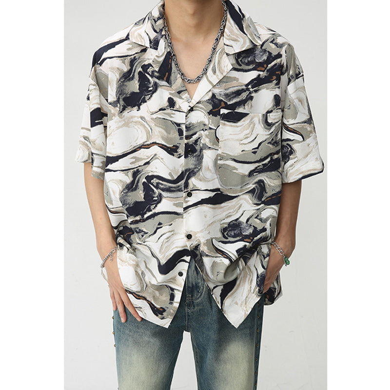 Tie-dye retro print short-sleeved shirt
