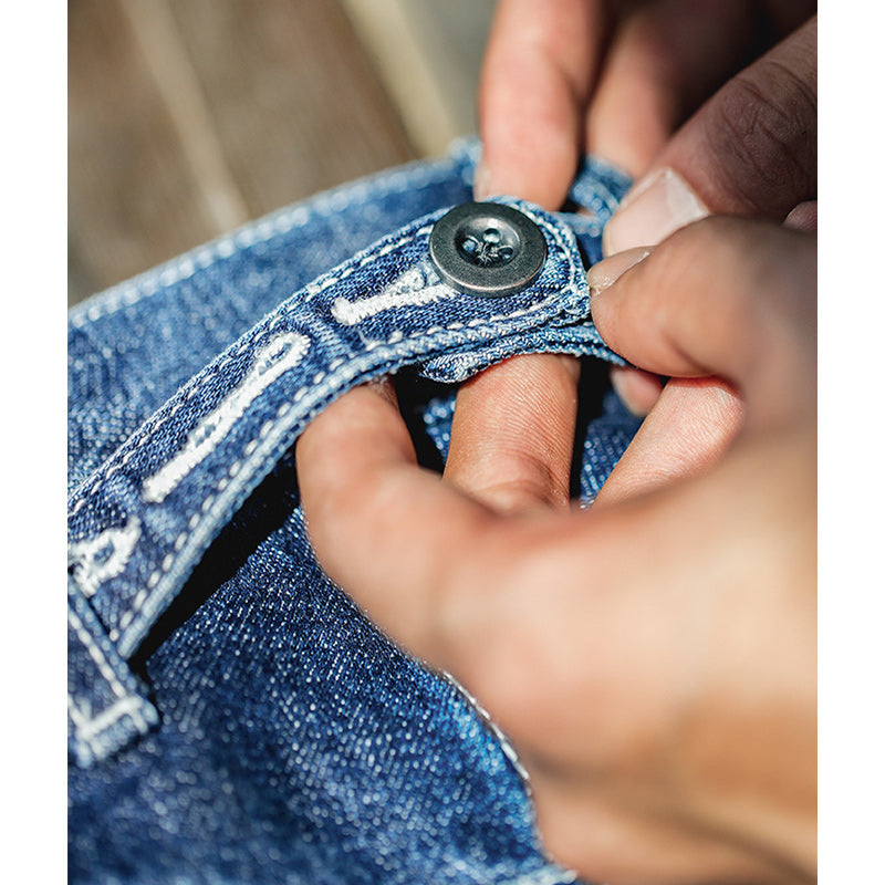 Straight slub denim pants with back cinch
