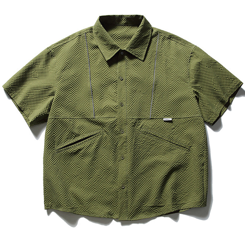 New summer multi-pocket plain short-sleeved shirt