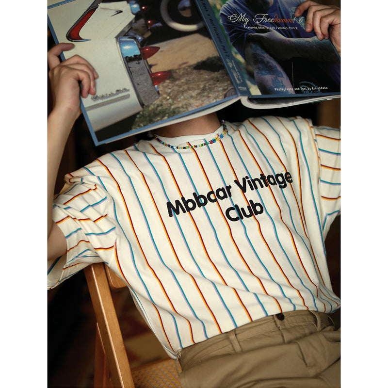 260g レトロカラフルバルーンストライプコットンtee