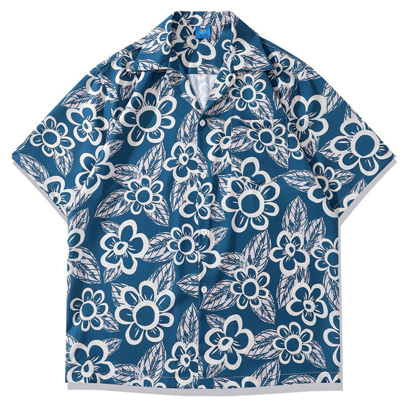 Retro floral all-over print aloha short-sleeved shirt