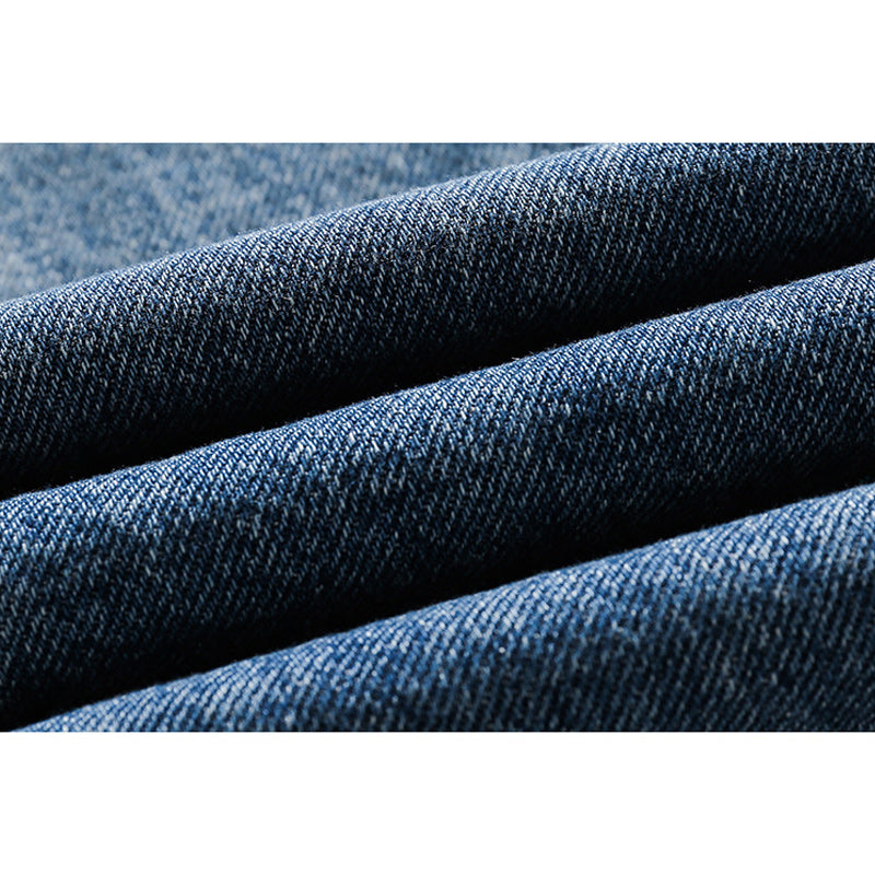 Distressed straight denim pants