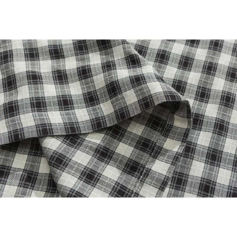 Cuban neck plaid work shirt with pocket