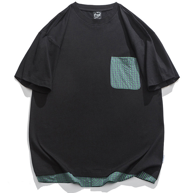 夏新作 フェイクレイヤード チェック Tシャツ
