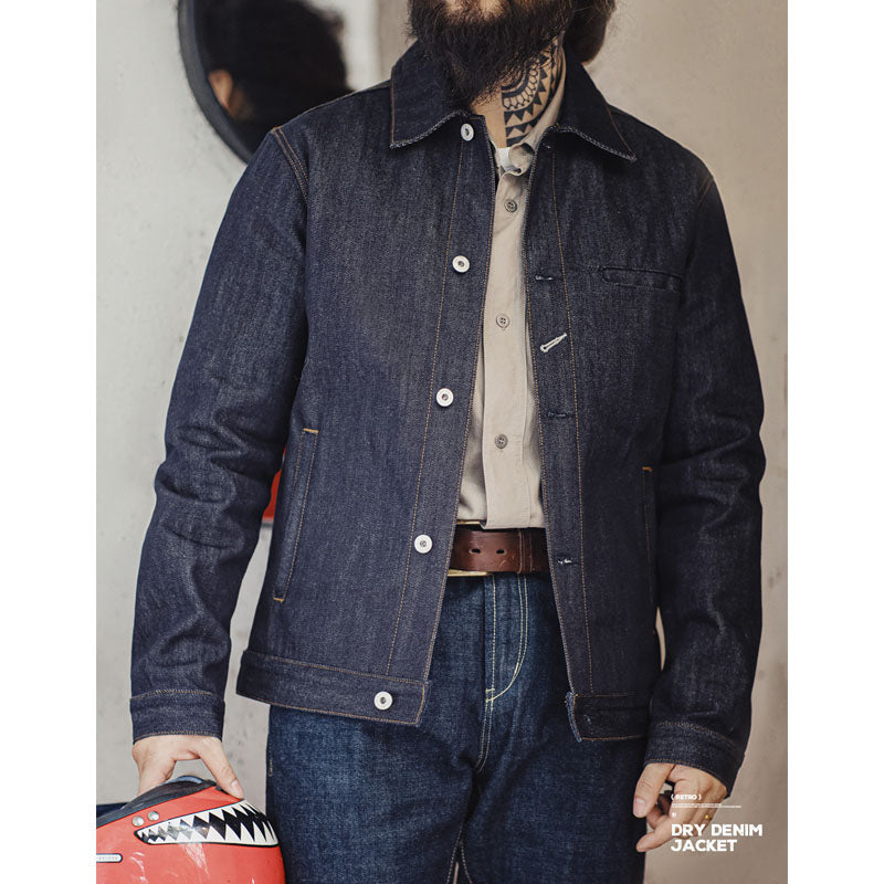 16.5oz Three-Eyed Eagle Print Twill Denim Jacket