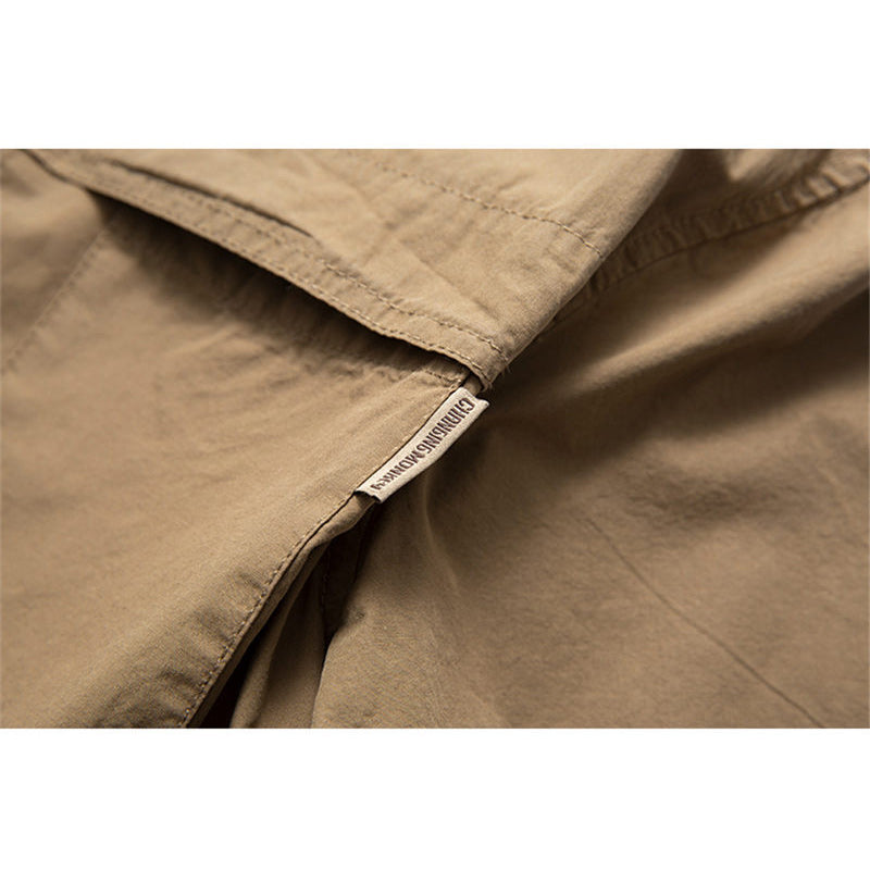 Solid color multi-functional pocket work short sleeve shirt