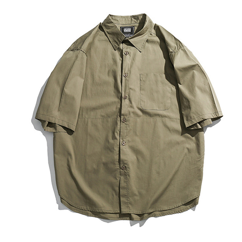 Retro plain loose work short sleeve shirt