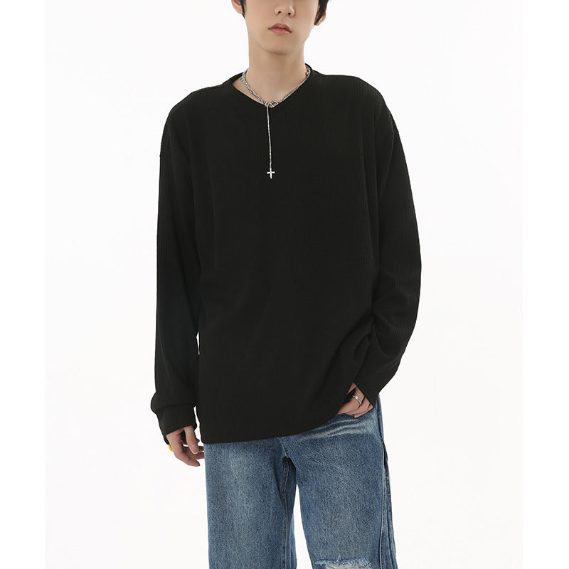 American casual plain V-neck long-sleeved T-shirt