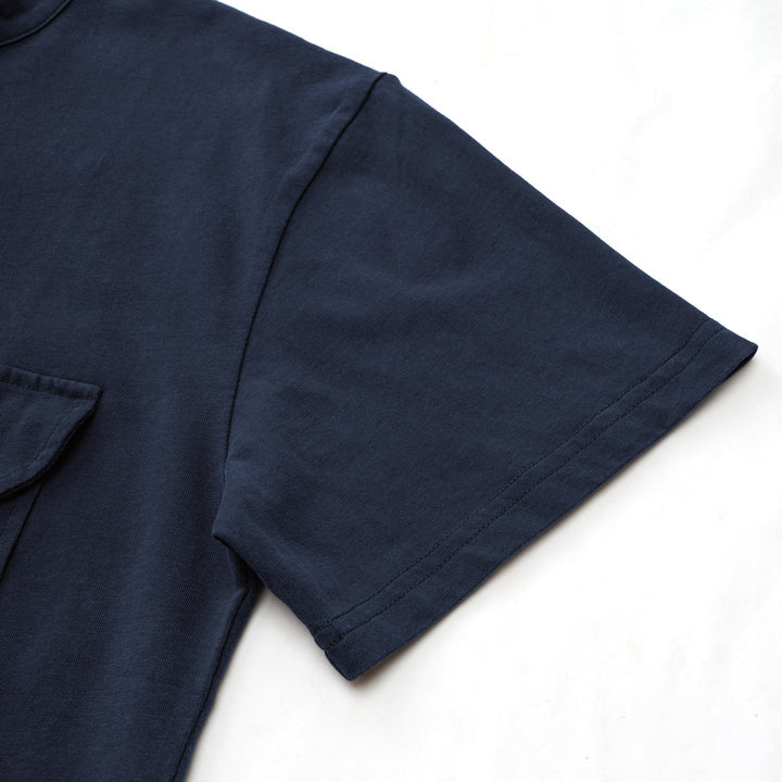 Baseball collar T-shirt with flap pocket