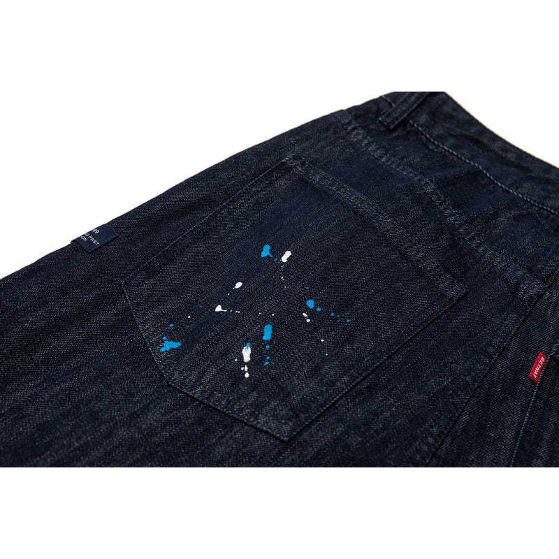 Unique vertically faded painted denim pants