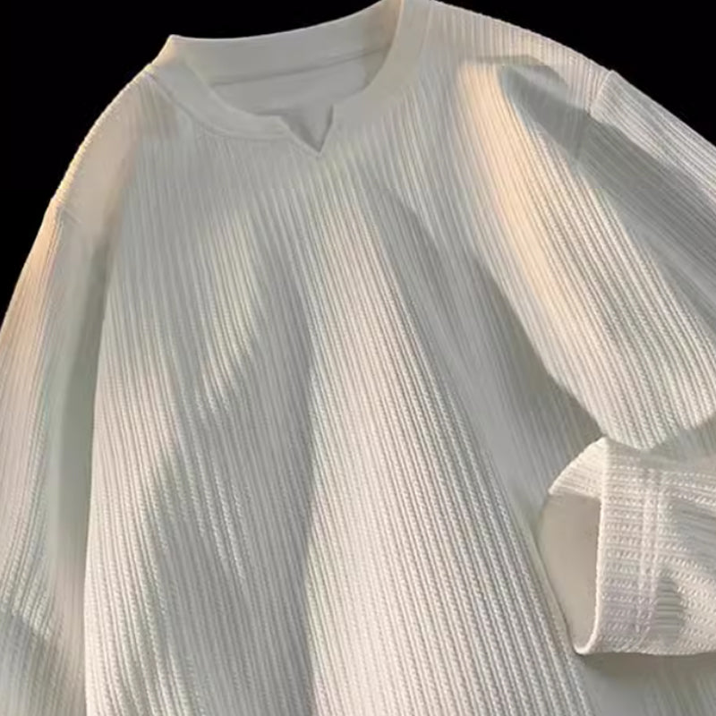 New Spring Plain V-Neck Long Sleeve T-Shirt M-5XL