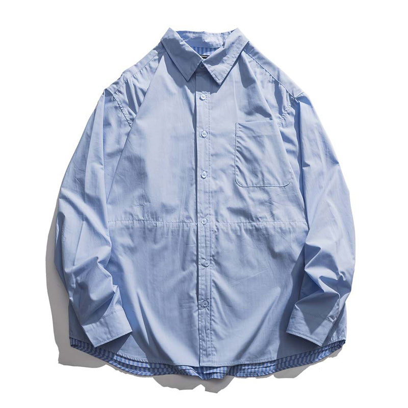 Striped plain long-sleeved shirt