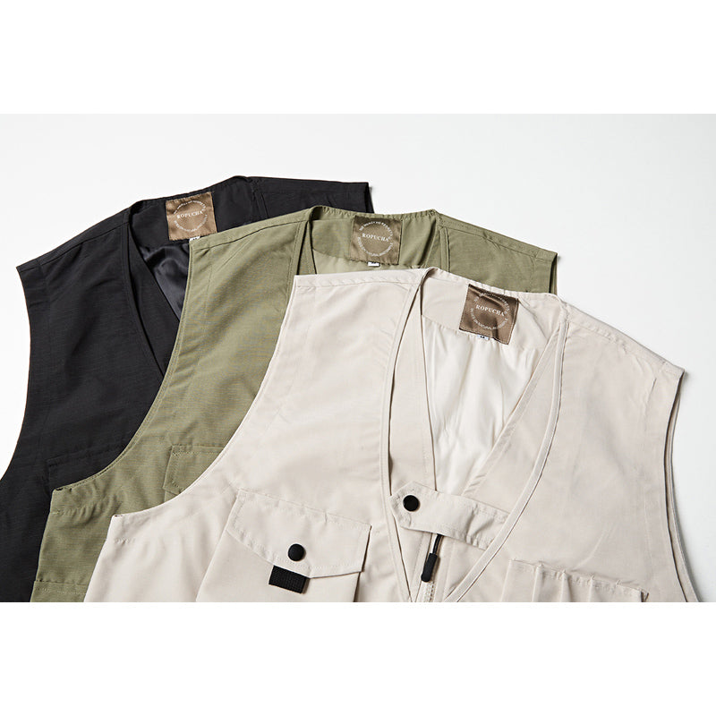 3色展開 Multi pocket フェイクレイヤードチェック柄アウトドアベスト