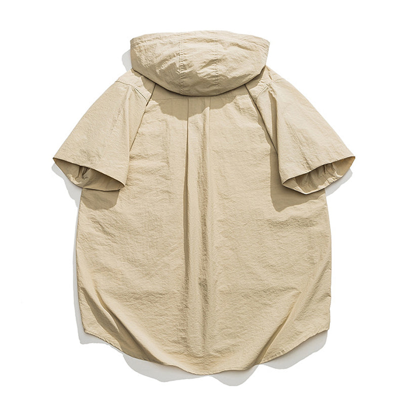 "Play Outside!" Hooded short-sleeved shirt with functional pockets
