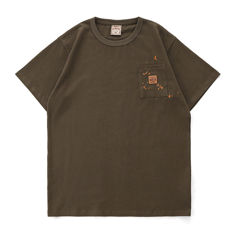 Pocket cotton tee with cowhide tag