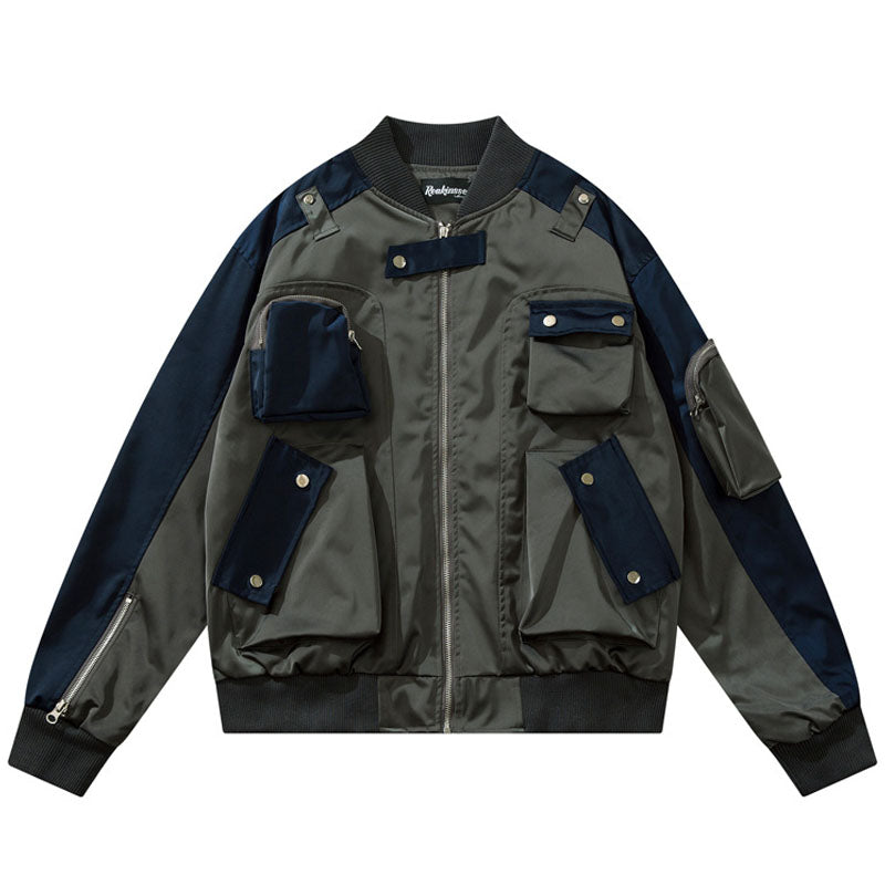 Three-dimensional multi-pocket color-coordinated casual jacket