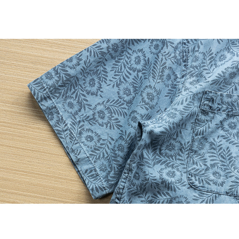 Denim blue all-over print short-sleeved shirt