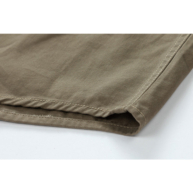 Retro plain large pocket work short sleeve shirt