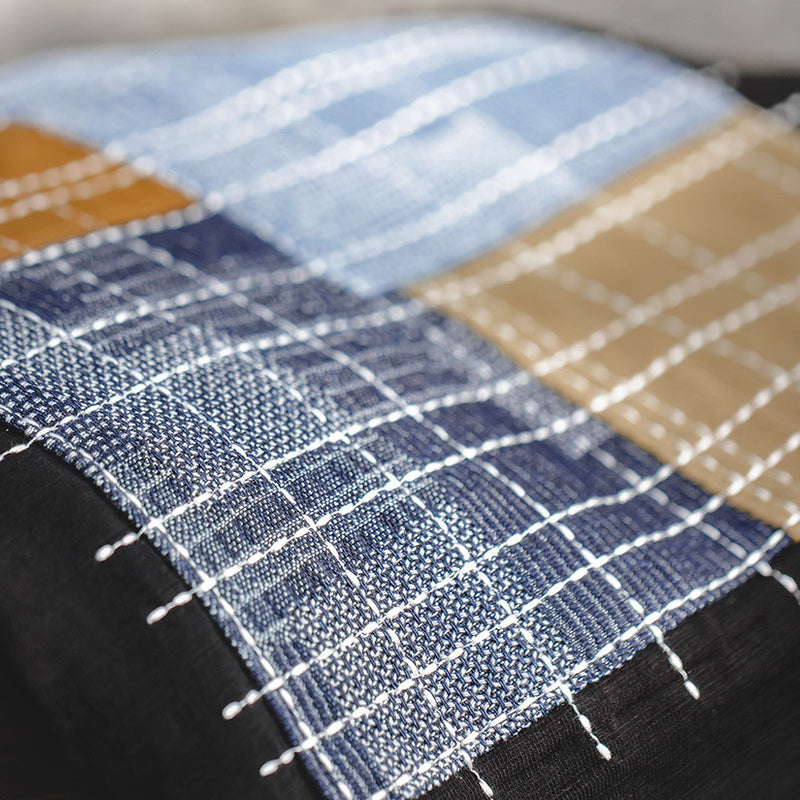 Irregular patchwork cotton tee with sashiko stitching
